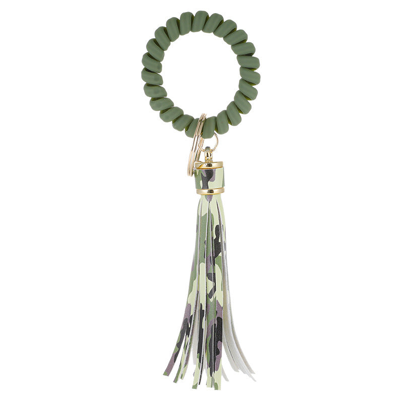 Brazalete al por mayor cable PU Leopardo Tassel Anti-Lost Keychains